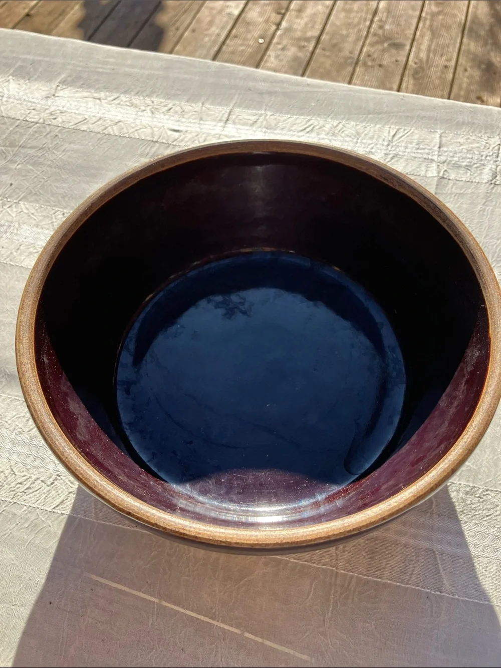 Mcm stoneware heavy brown glazed Dutch oven roaster with lid